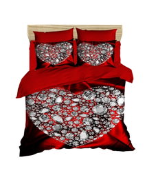 L'essentiel linge de maison Juego de funda de edredón individual Rojo, Plata y Negro